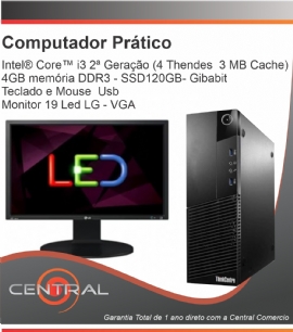 COMPUTADOR THINKCENTRE INTEL I3  4GB SSD120 TELA 19 LED