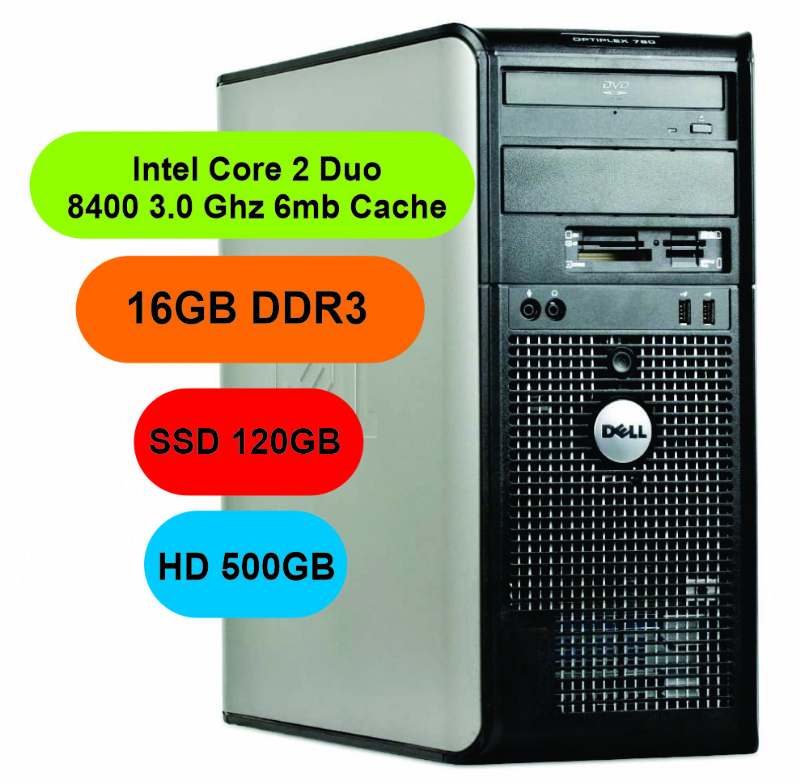 CPU DESKSERVER DELL OPTPLEX 780 - INTEL CORE2 - 16GB - SSD120 - HD500