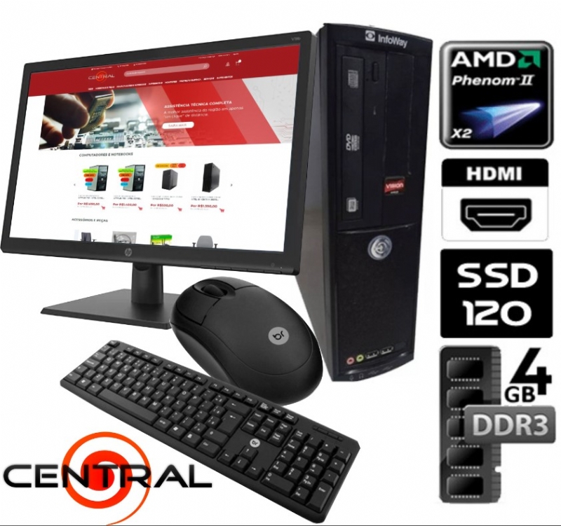 Micro Computador AMD Phenon 4gb Ram SSD120 Monitor 19 Teclado e Mouse